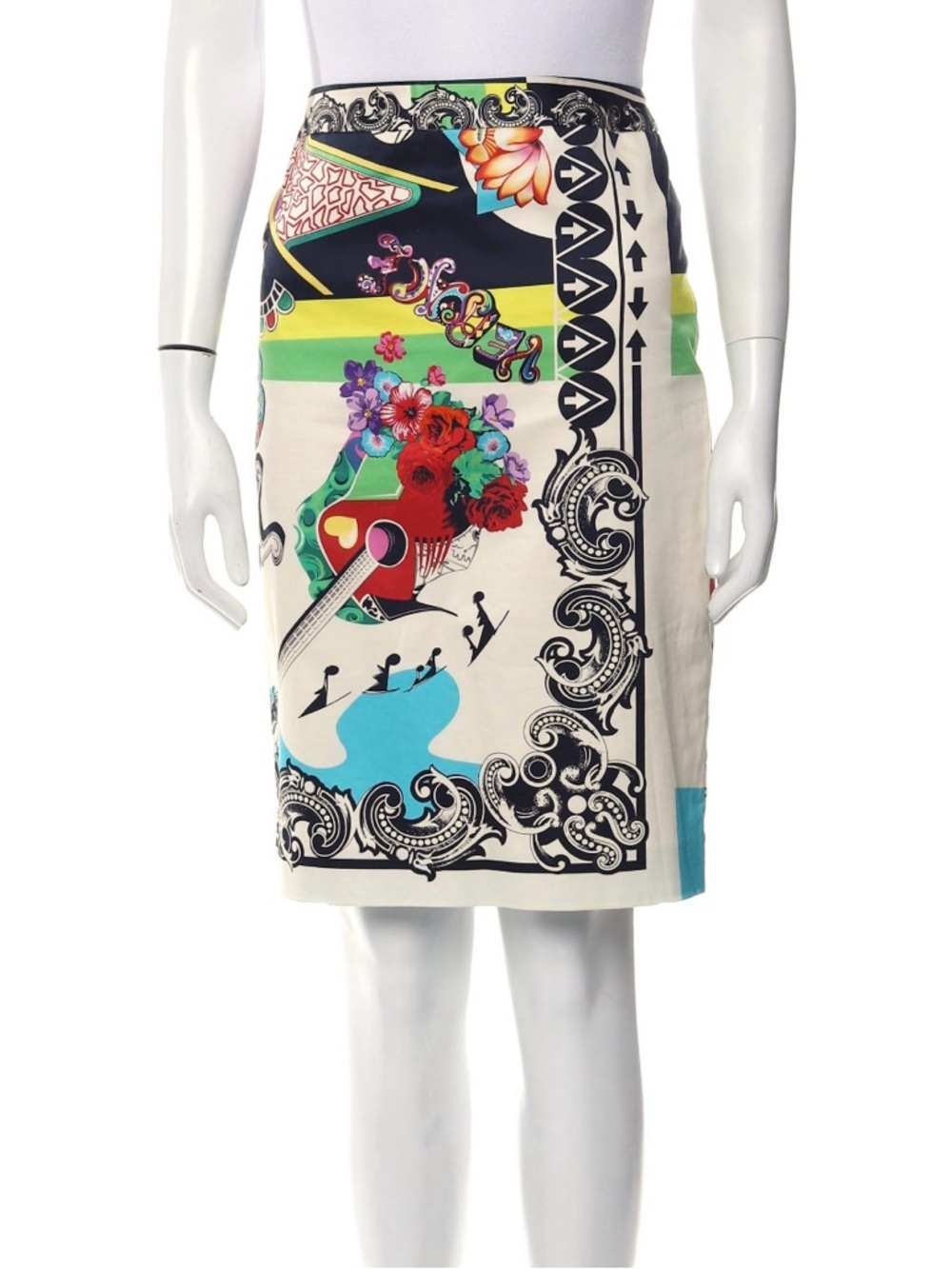 Gianni Versace Floral & Musical Graphic Print RARE Vintage Skirt US 8 / Italy 42